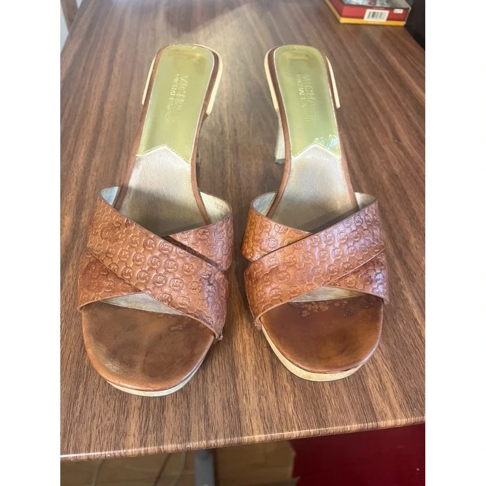 Retro Wooden Leather Heel Shoe 9 Boho Indie Hippie Western Earthy Mule